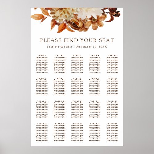 Fall Terracotta Floral Wedding Seating Chart