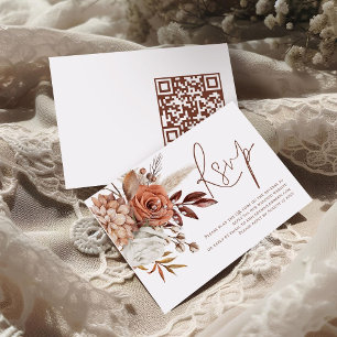 Fall Terracotta Florals QR Code Wedding RSVP Card
