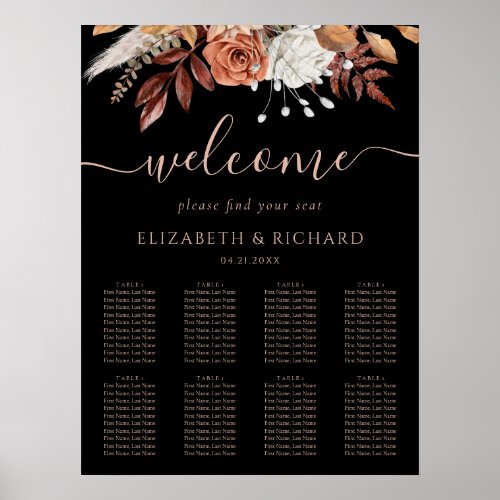 Fall Terracotta Flower Black Wedding Seating Chart