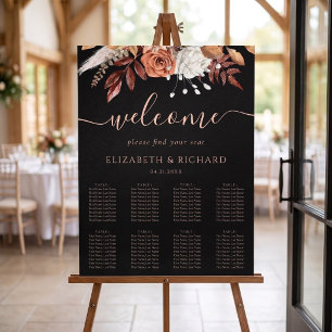 Fall Terracotta Flower Black Wedding Seating Chart