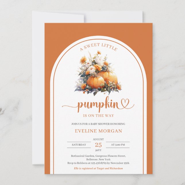 Fall terracotta flowers arch girl A little pumpkin Invitation (Front)
