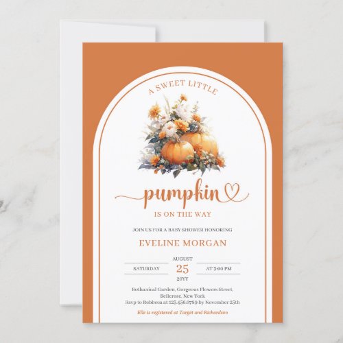 Fall terracotta flowers arch girl A little pumpkin Invitation