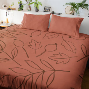 Fall Terracotta Leaves Duvet Cover