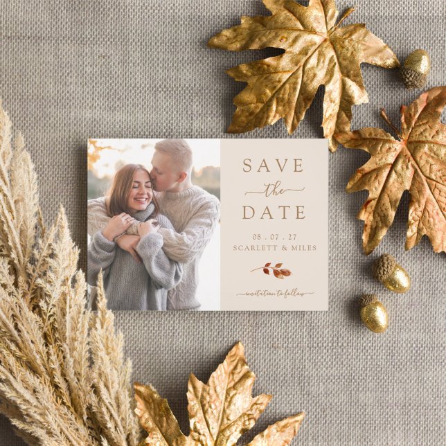 Fall Terracotta Leaves Photo Save The Date Announcement Postcard (Fall Terracotta Leaves Photo Save The Date Announcement Postcard by Painted Paperie
)