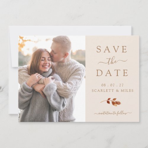 Fall Terracotta Leaves Photo Save The Date Wedding
