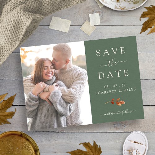 Fall Terracotta Leaves Photo Save The Date Wedding