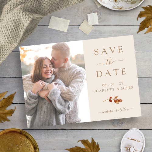 Fall Terracotta Leaves Photo Save The Date Wedding