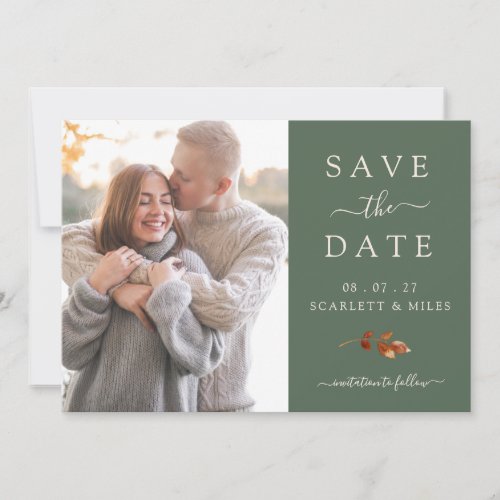Fall Terracotta Leaves Photo Save The Date Wedding