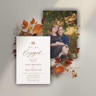 Fall Terracotta Modern Simple Engagement Photo Invitation