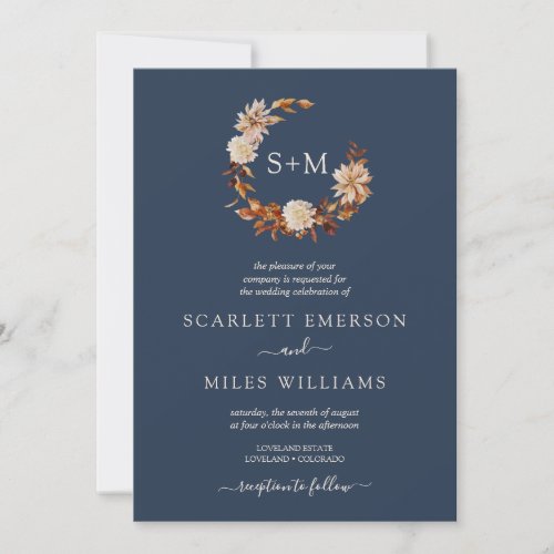 Fall Terracotta Monogram Wreath Wedding Invitation