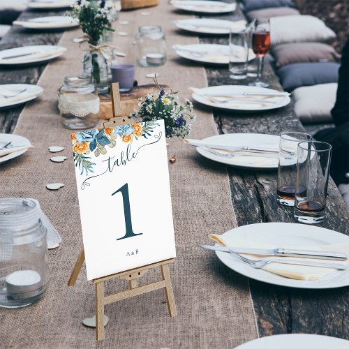 Fall Terracotta Navy Blue And Rust Elegant Wedding Table Number