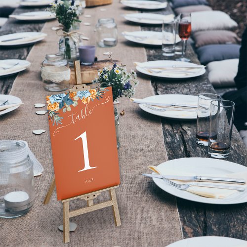 Fall Terracotta Navy Blue And Rust Rustic Wedding Table Number