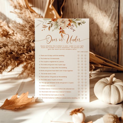 Fall terracotta over or under bridal shower game