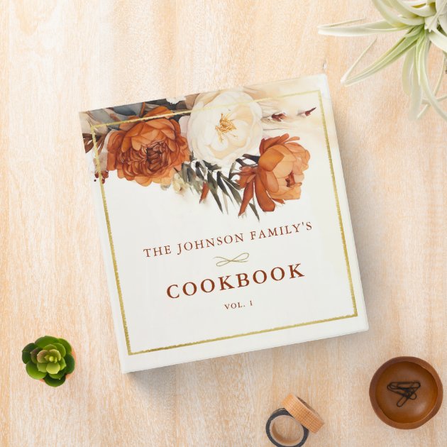 Fall Terracotta Pampas Boho Family Cookbook Recipe 3 Ring Binder — Pencil Owl Studios