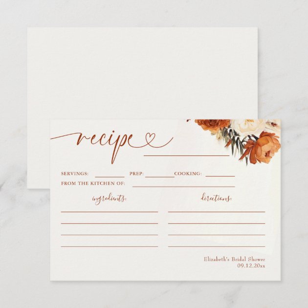 Fall Terracotta Pampas Boho Floral Recipe Card — Pencil Owl Studios