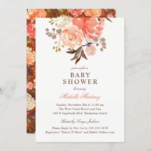 Fall Terracotta Watercolor Floral Baby Shower Invitation