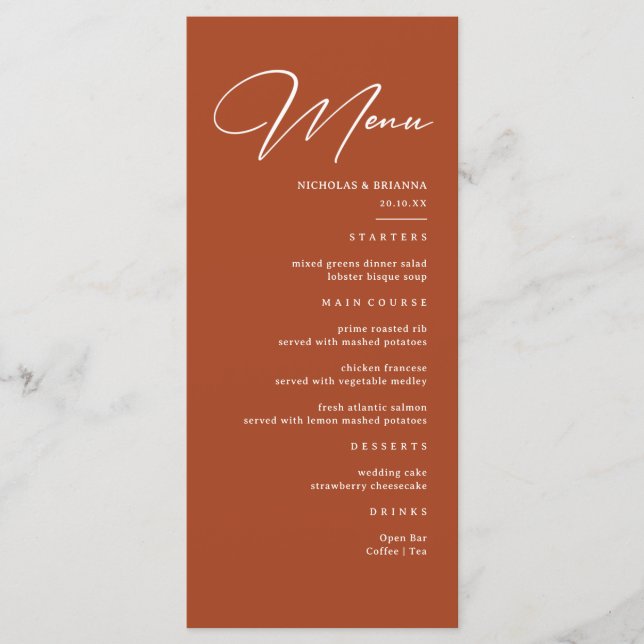 Fall Terracotta Wedding Menu (Front)