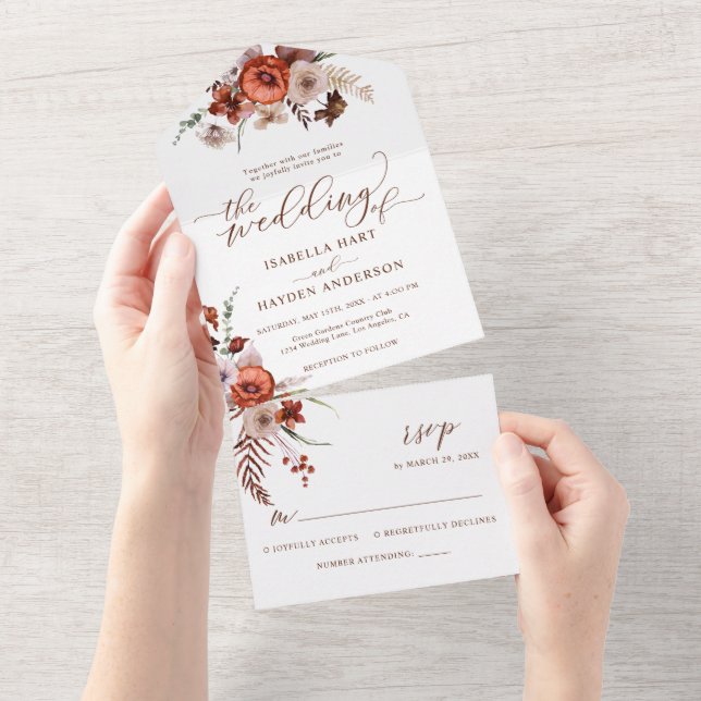 Fall Terracotta Wildflowers Wedding Details RSVP All In One Invitation (Tearaway)