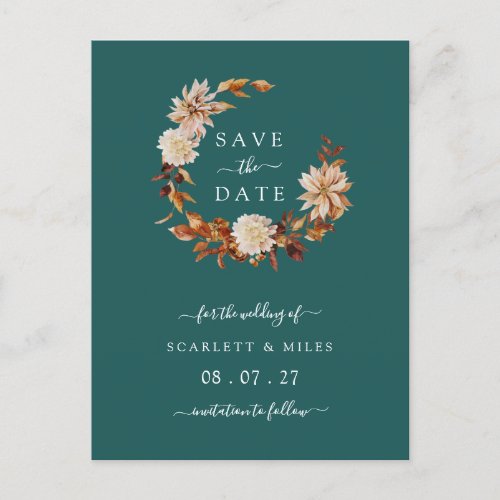 Fall Terracotta Wreath Wedding Save the Dates Anno Announcement Postcard