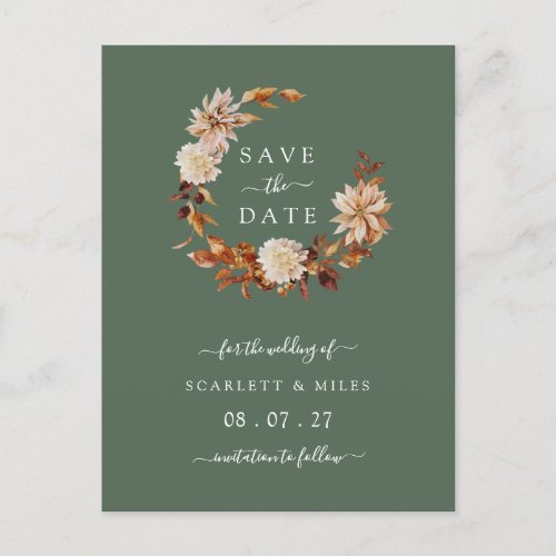 Fall Terracotta Wreath Wedding Save the Dates Anno Announcement Postcard