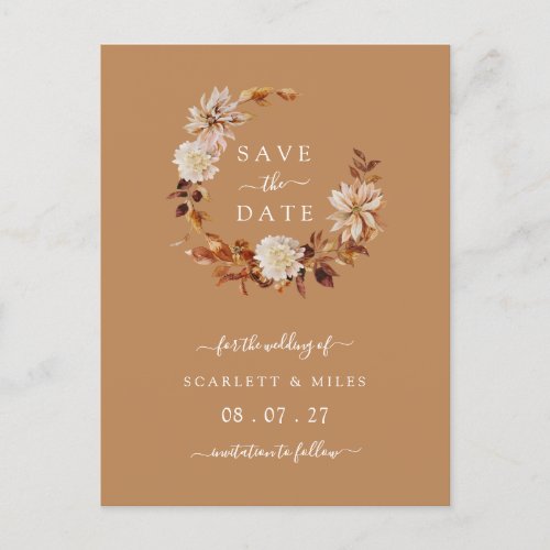 Fall Terracotta Wreath Wedding Save the Dates Announcement Postcard