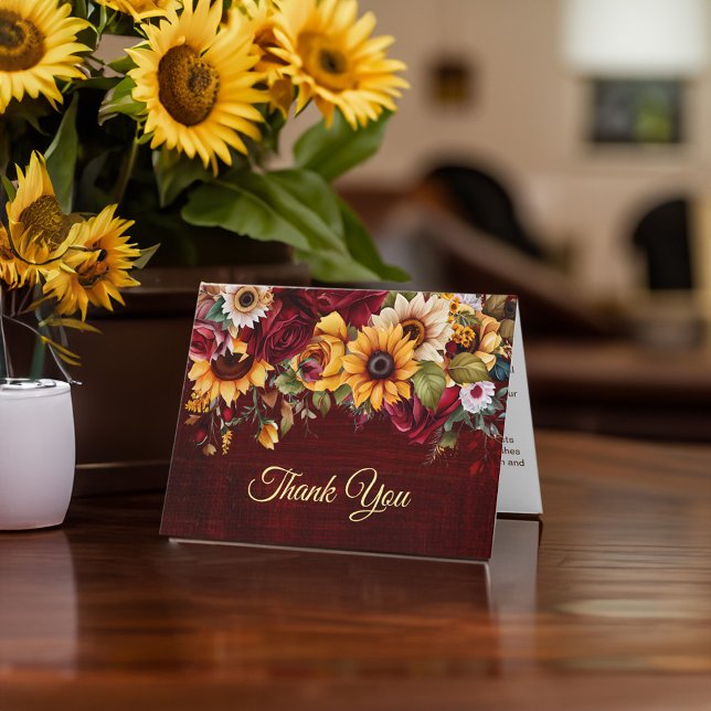 Fall thank you burgundy roses sunflowers card (Fall thank you burgundy roses sunflowers)