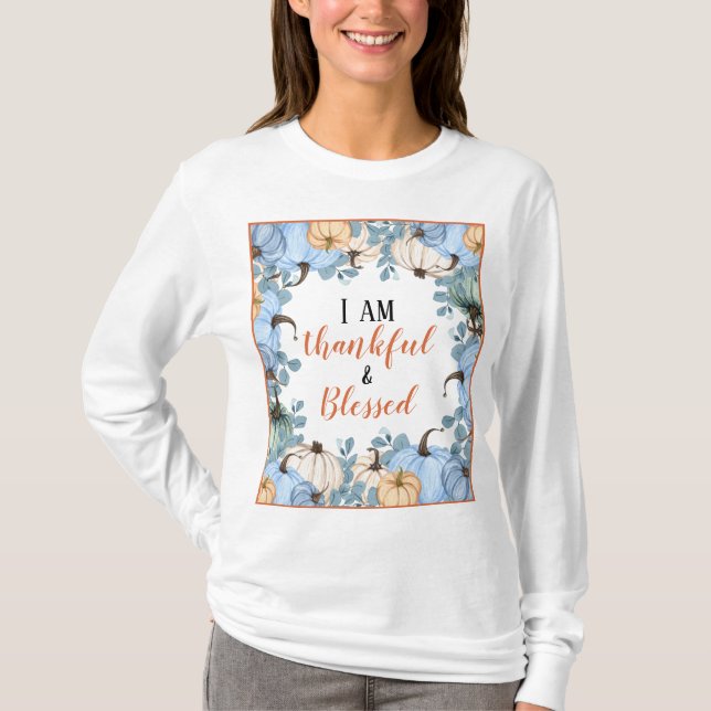 Fall Thankful and Blessed Thanksgiving T-Shirt (Front)