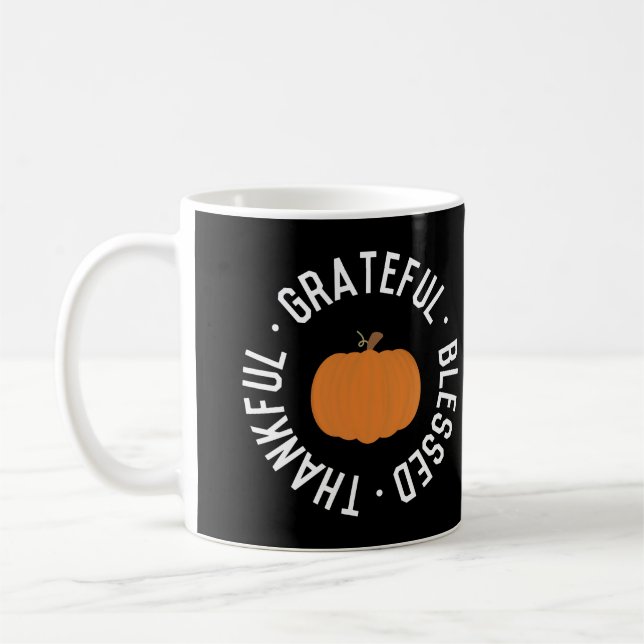 Fall Thankful grateful blessed Pumpkin autumn Coffee Mug (Left)