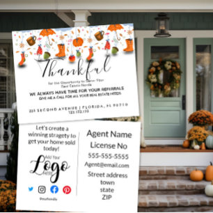 Fall Thankful Real Estate Referrals Autumn  Announcement Postcard
