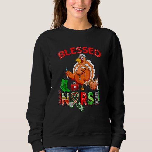 Fall Thanksgiving Blessed Nurse Scrub Top Turkey C
