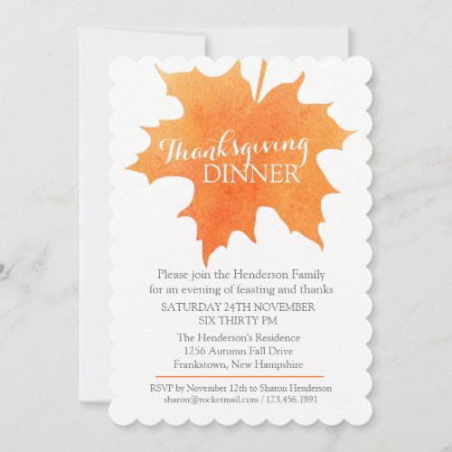 Fall thanksgiving dinner invite watercolor leaf