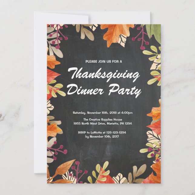 Fall Thanksgiving Dinner Party Invitation (Front)