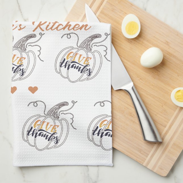 Fall Thanksgiving Elegant Minimalist Pumpkin  Kitchen Towel (Quarter Fold)