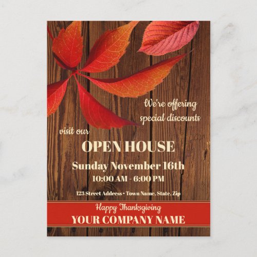 Fall Thanksgiving Open House Company Invitation Postcard