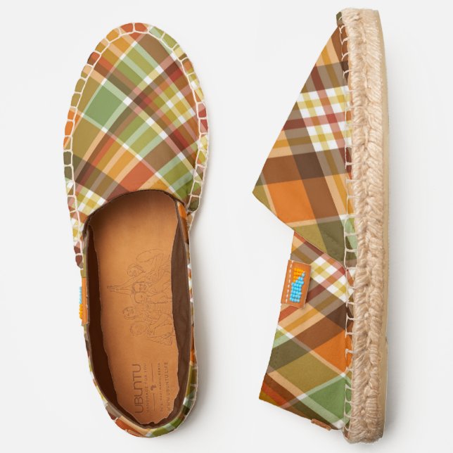 Fall Thanksgiving Orange Brown Tartan Pattern Espadrilles (Side)
