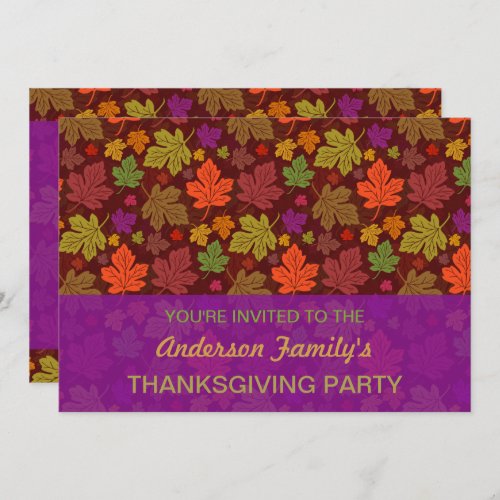 Fall Thanksgiving Party Elegant Autumn Leaves Invitation