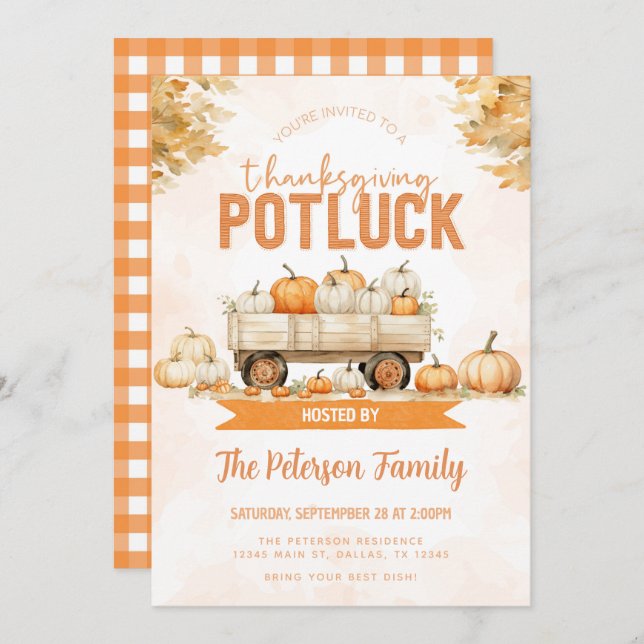 Fall Thanksgiving Potluck Dinner Party Invitation (Front/Back)