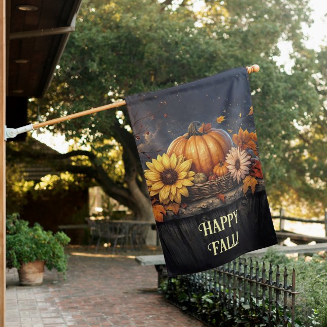 Fall Thanksgiving Pumpkin Leaves Pretty House Flag (In SItu)