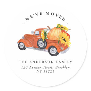fall thanksgiving pumpkin truck moving  classic round sticker