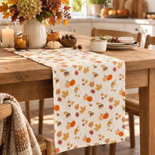 Fall Thanksgiving Pumpkins Goose Orange Cream Short Table Runner