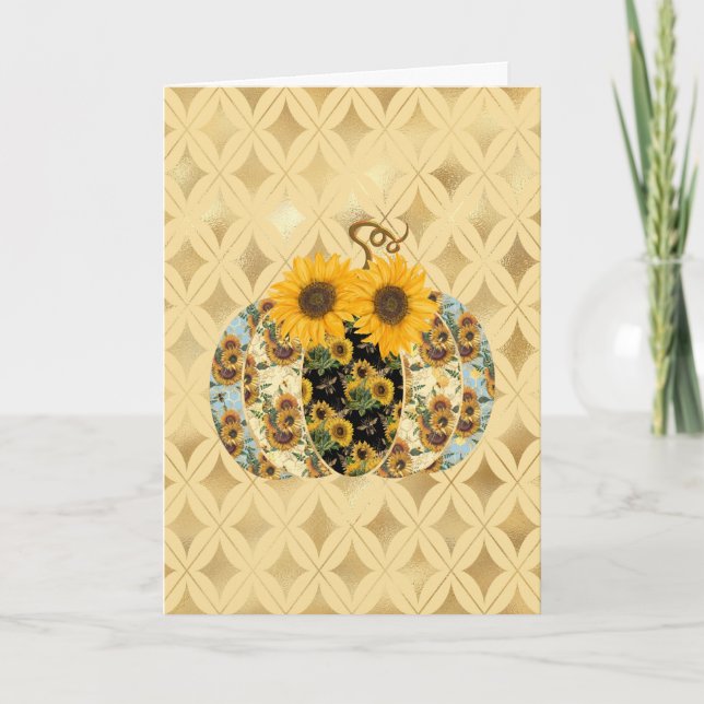 Fall Thanksgiving Sunflower Pumpkin Greeting Card (Front)