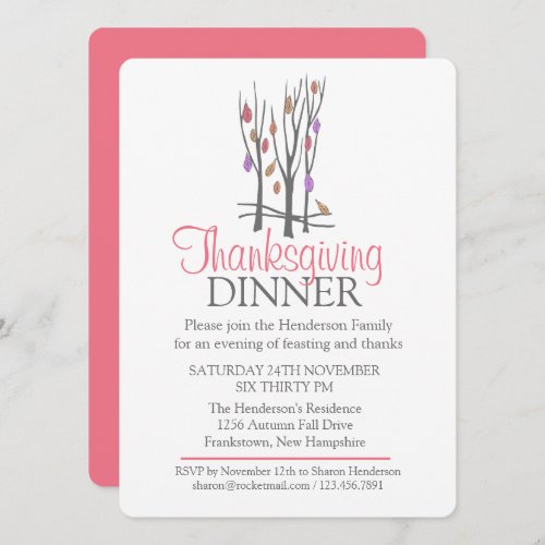 Fall Thanksgiving tree Dinner invitation