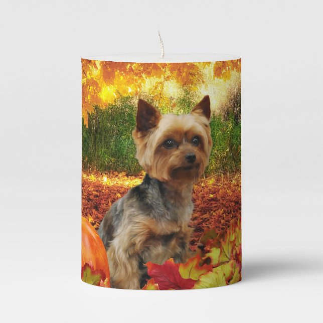 Fall Thanksgiving - Tucker - Yorkie Pillar Candle (Front)