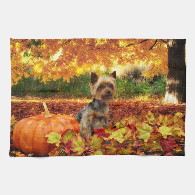 Fall Thanksgiving - Tucker - Yorkie Towel (Horizontal)