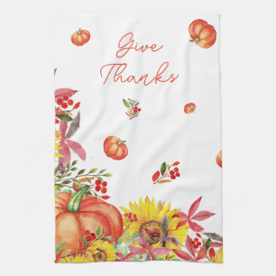 Fall Thanksgiving Watercolor Pumpkin Kitchen Towel