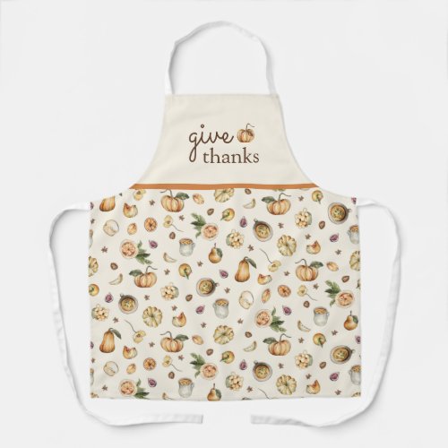 Fall Thanksgiving Watercolor Pumpkin Pattern Apron