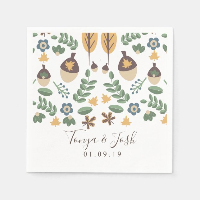 Fall Theme Acorns Greenery Autumn Pattern Napkins (Front)