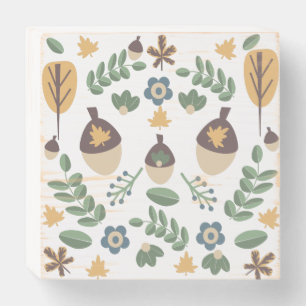 Fall Theme Acorns Greenery Autumn Pattern Wooden Box Sign