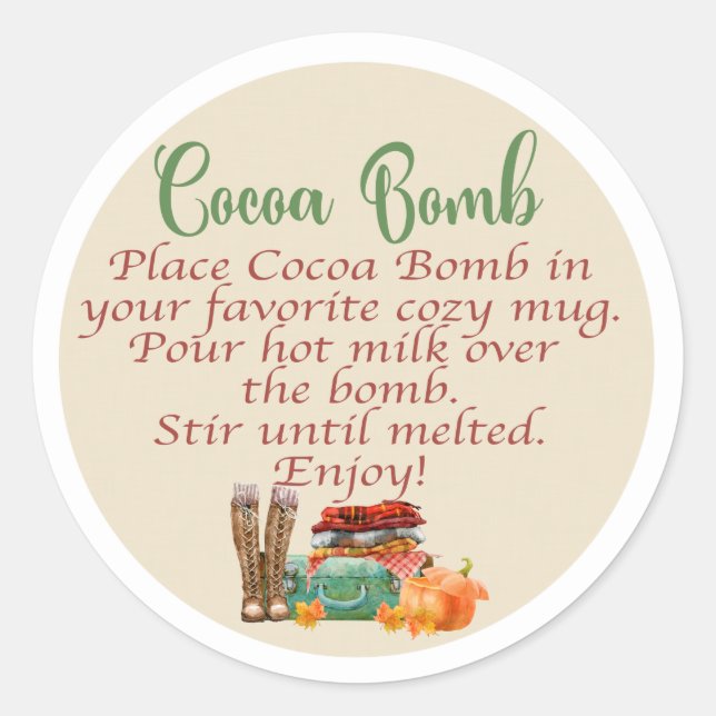  FALL THEME Cocoa bomb labels. AUTUMN COCOA BOMB Classic Round Sticker (Front)