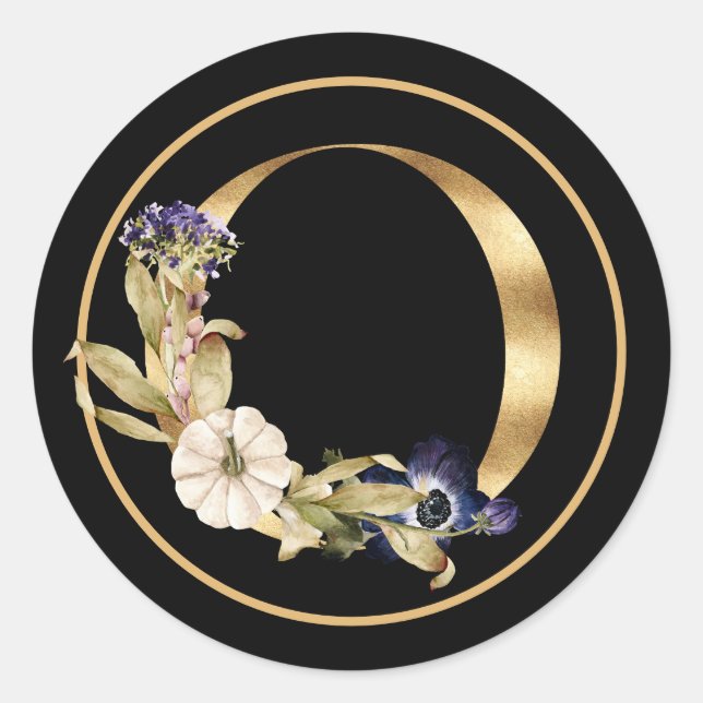 FALL THEME GOLD MONOGRAM O WITH PUMPKINS   CLASSIC ROUND STICKER (Front)